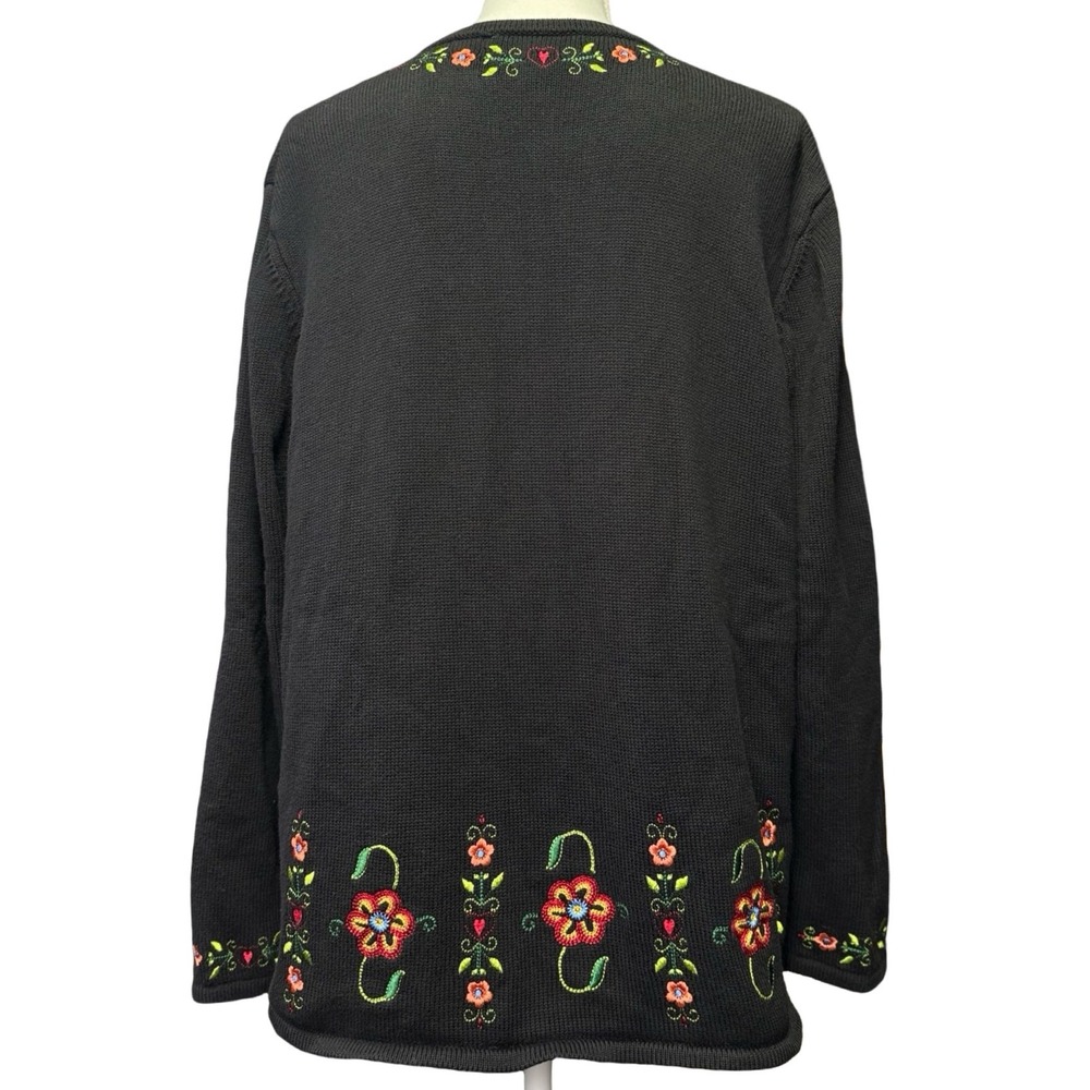 Floral Embroidered Cardigan Black Cottagecore Button Front Womens XL - Picture 3 of 9